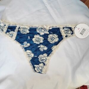 NWT Splendies Rosetta Thong Underwear Blue & White Size XL